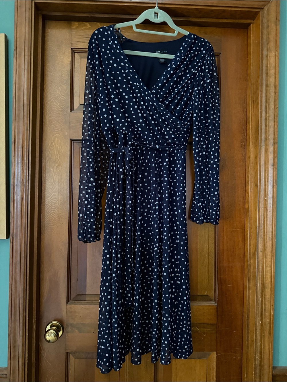 Polka Dot Navy Wrap Dress - Classic Women's Midi Dress